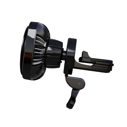 Magnetic Car Phone Holder - 15W Qi wireless charging, cooling fan, RGB light, 360° adjustable, auto-clamp, strong suction.