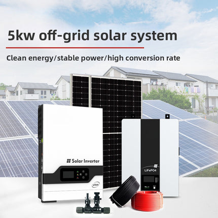 Home Solar Off-Grid Power Generation System Full Set 5KW Solar Inverter with 48V Lithium Battery, Photovoltaic Panel
