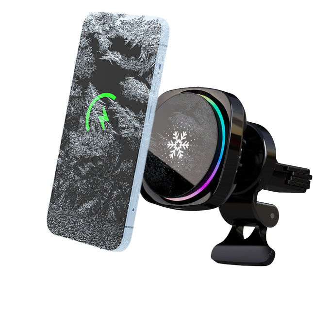 Magnetic Car Phone Holder - 15W Qi wireless charging, cooling fan, RGB light, 360° adjustable, auto-clamp, strong suction.