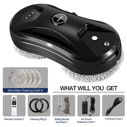 Robotic Vacuum Cleaner, Window Cleaner Robot, Multi-Surface Cleaning, Edge Cleaning, Automatic Water Spray, Glass, Tiles, Mirrors