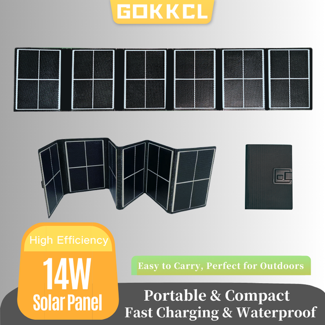 14W Portable Solar Panel Waterproof Solar Charger with High Efficiency for Outdoor Camping Hiking Travel Emergency Power Supply